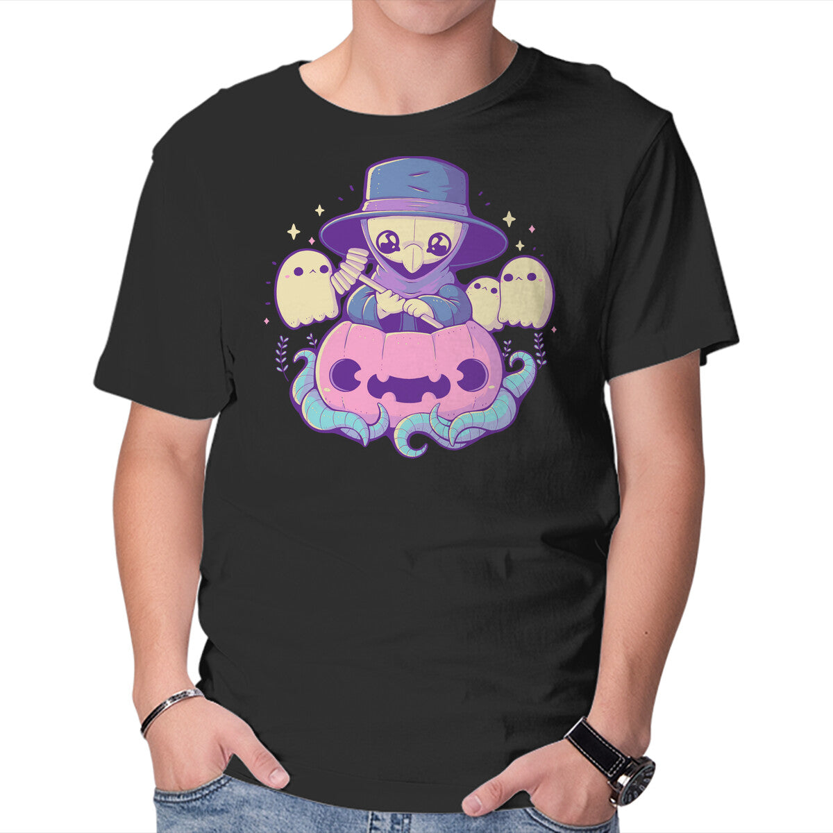 Unisex Crew Neck T-Shirt Cute Plague Doctor Pumpkin Graphic Short Sleeve Casual Tee XXXL