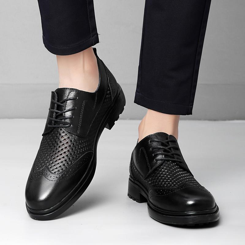 Fashion New Male Lace-Up Flats Genuine Leather Mens Oxford Shoes Hollow Out Casual Dress Shoes Trend Versatile Man Business Footwear
