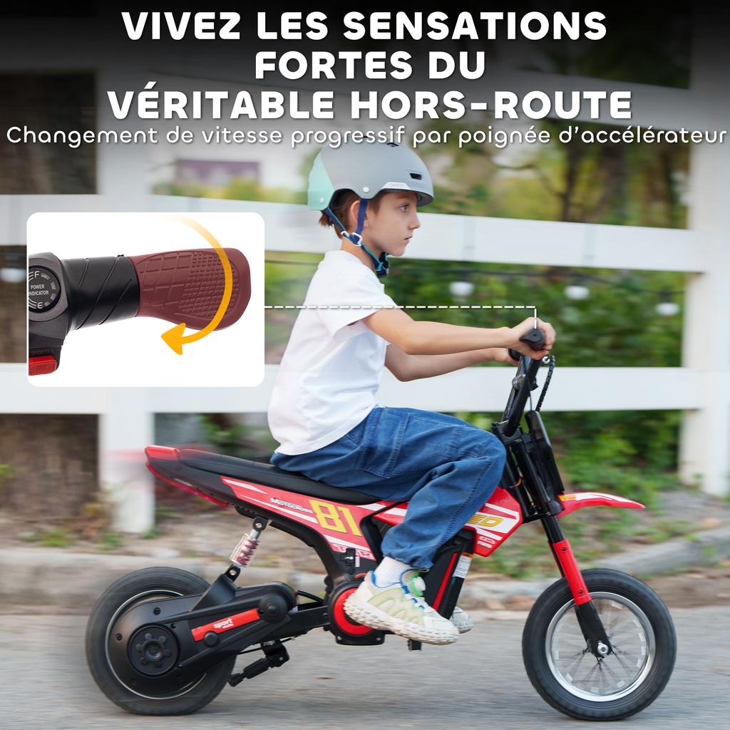 Electric Motorcycle for Children, 24 V, 250 W, Speed 6.4-16 km/h, Ages 8-12, Red
