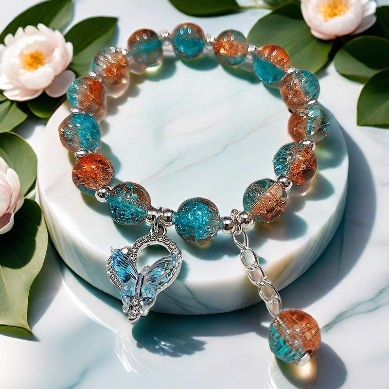 2026 Iridescent Butterfly Bracelet - Colorful 10mm Beads, Color-block Design, Cross-border Gift