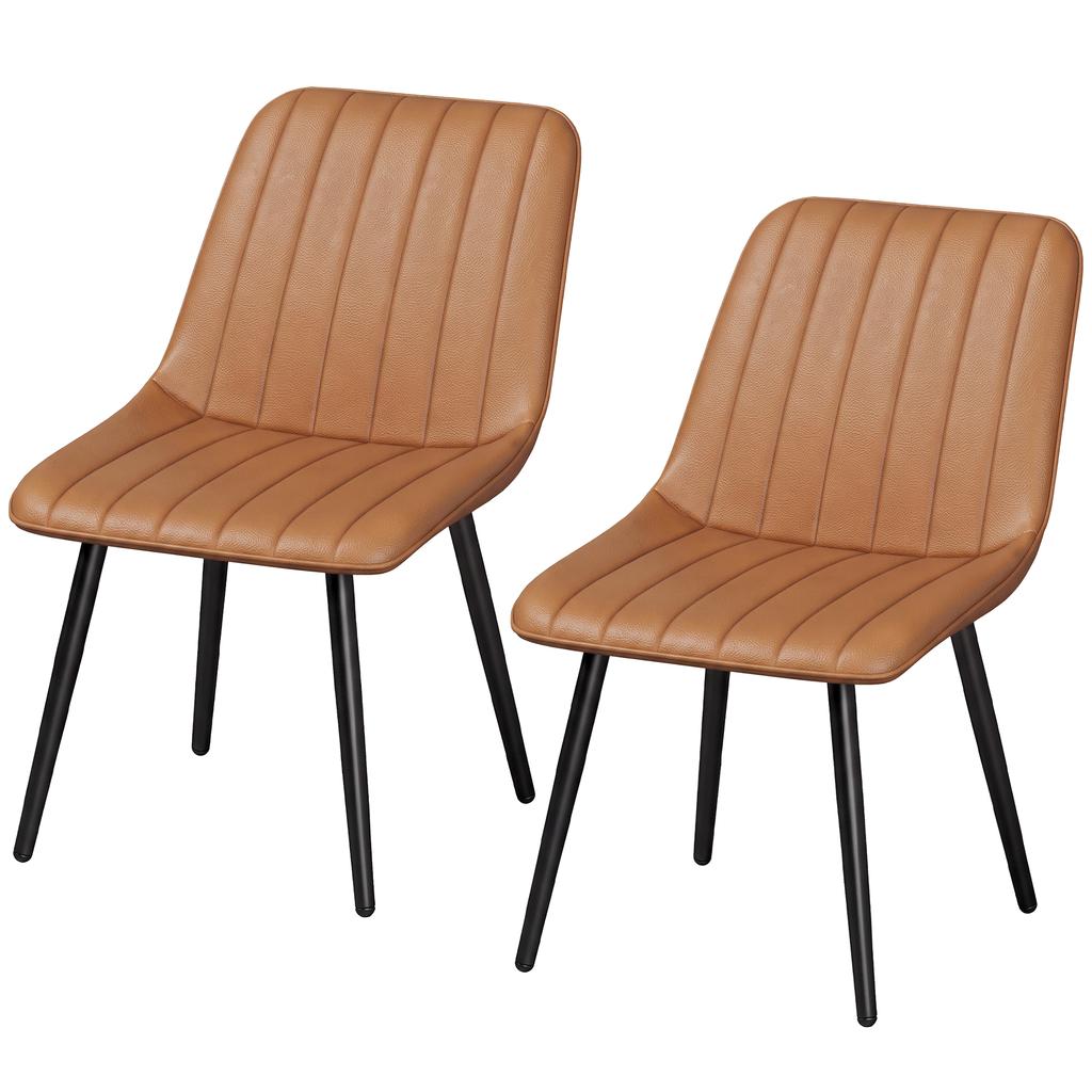 Dining Chairs, Set of 2, Curved Backrest and Seat, Synthetic Upholstery, 51 x 61 x 78 cm, Brown