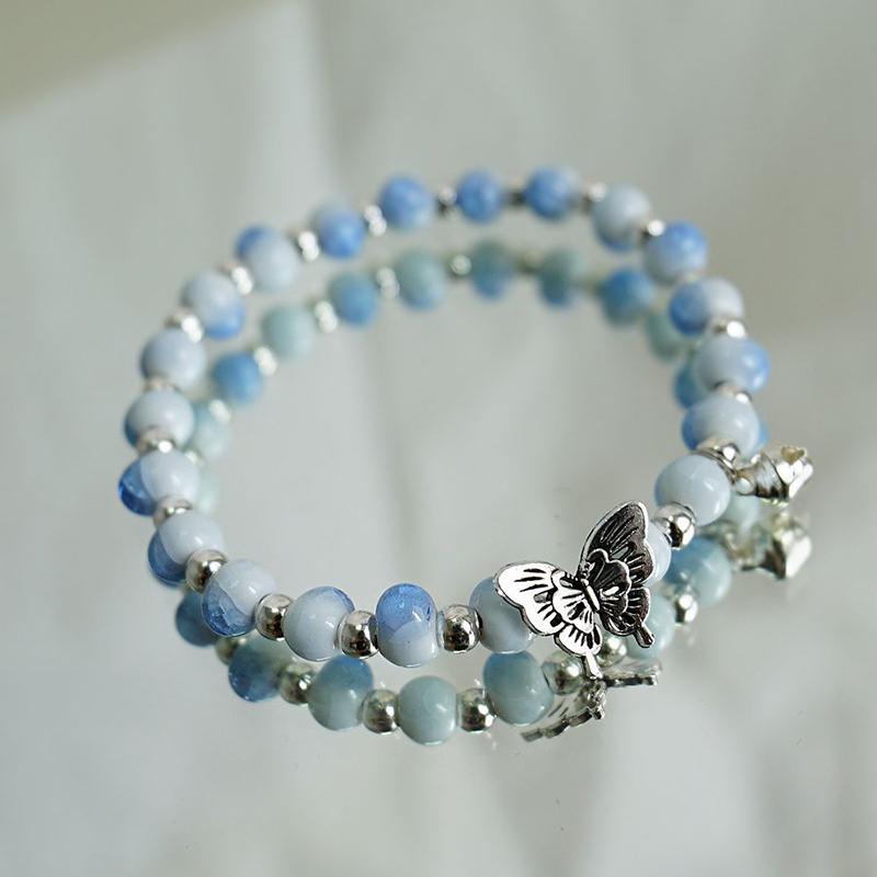 Vintage Multicolor Ceramic Beaded Bracelet For Women Girls Colorful Woven Butterfly Beaded Bracelet Jewelry Accessories Gifts