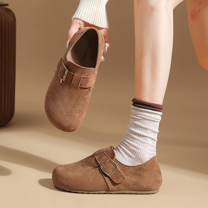 New Leather Shoes Women's Shoes Flat Heel Retro Japanese Soft-soled Birkenstocks Ladyshoes