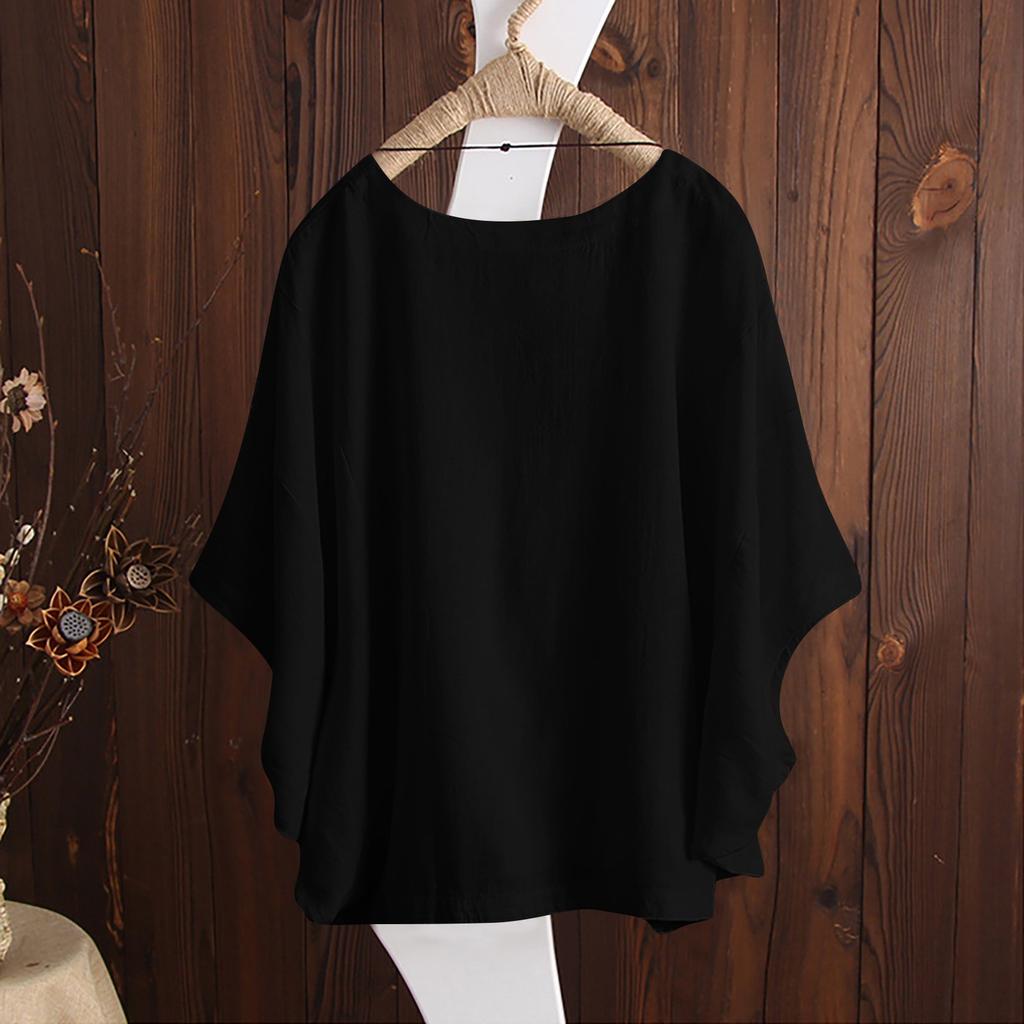 Women's Fashion Loose Color -Sleeved Summer Top Crewneck Jumper