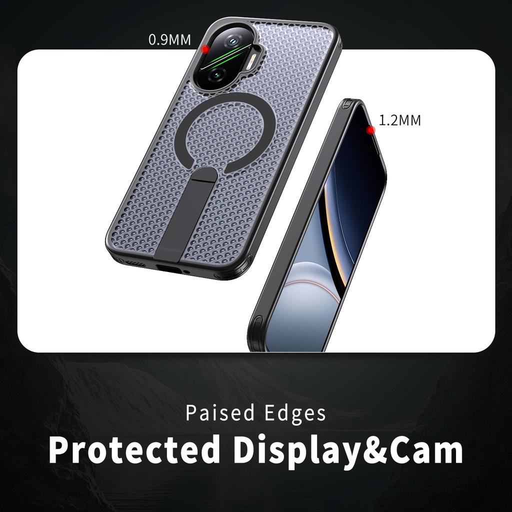 Militärisches Anti-Fall-Kühlloch-Design Magnetische Hülle Für Xiaomi Poco F7 Redmi Turbo 4 Pro Metallständer TPU Acryl Rückseite