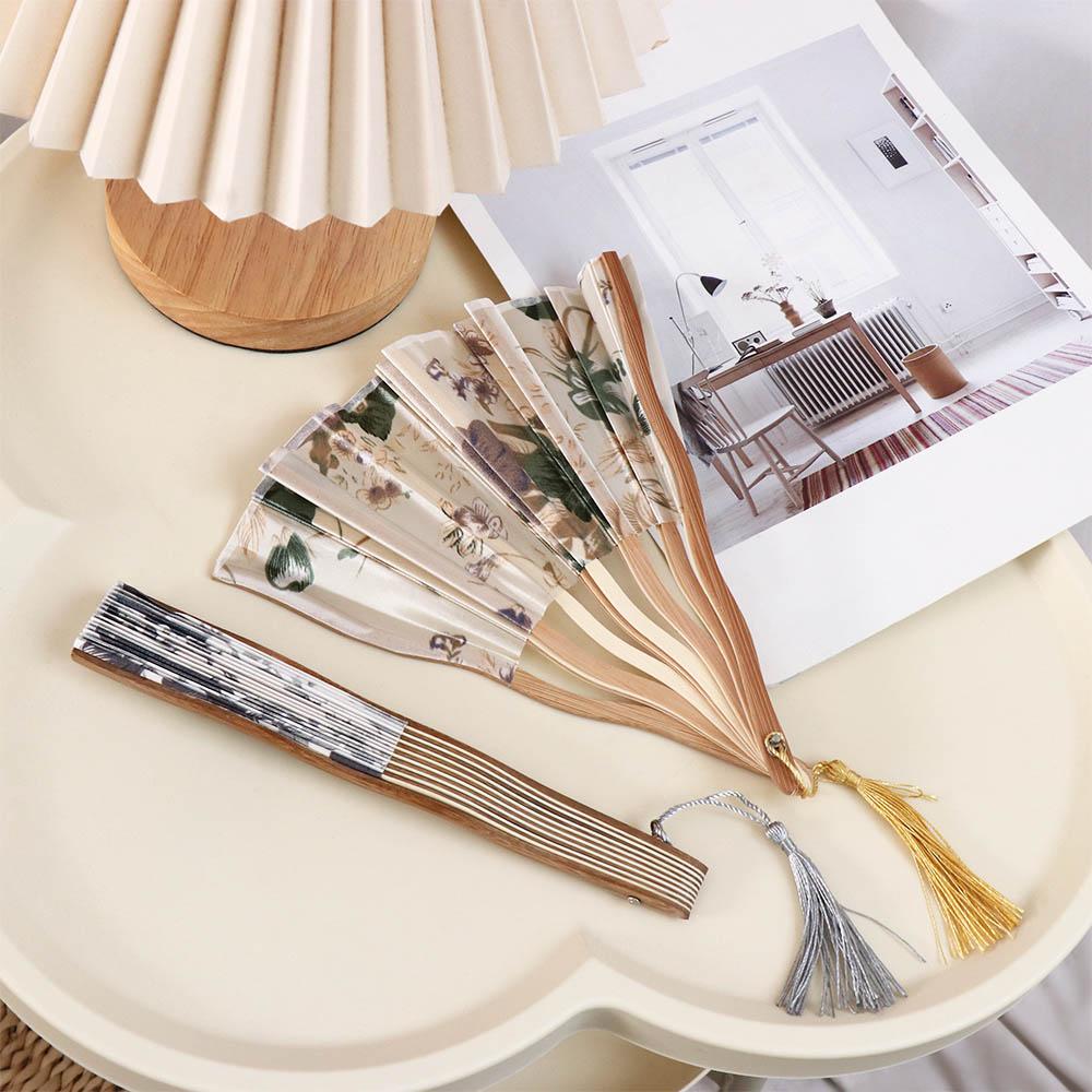 Elegant Silk Folding Fan High Quality Hand Fold Fan Hand Fan Craft Tassel Folding Fan  Living Room