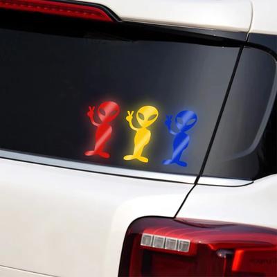 1pc Alien Peace Car Sticker Reflective Motorcycle Vinyl Decals Waterproof Truck Body Window Personality Decoration Accessories