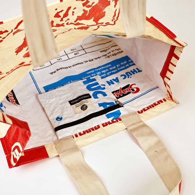 Marushin Reusable Horizontal Tote Cambodia Go Green Red Fair Tote A4 415010800 Bag, Mountain, Trade, Reusable, Recycled, Bag, Horizontal, Size,