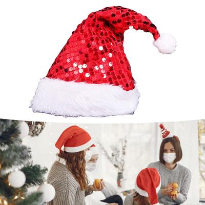Christmas Hat Sequin Santa Decor for Adults Photo Props Party Claus Cap Home