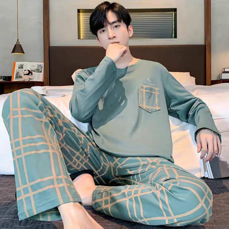 Men's Long Sleeve Pajamas Set - Spring/Autumn Style, Plus Size, Suitable for Teens and University Students, Indoor/Outdoor Wear