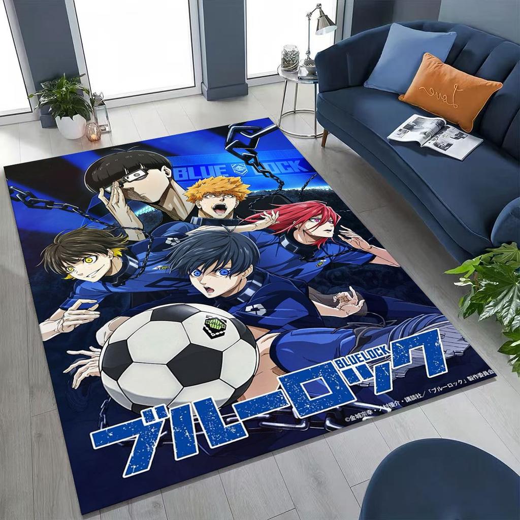 Cartoon BLUE LOCK Fußball Anime Isagi Teppich für Schlafzimmer Wohnzimmer Sofa Zuhause Fußmatte Dekor, Große Kinder Spiel Rutschfeste Bodenmatte