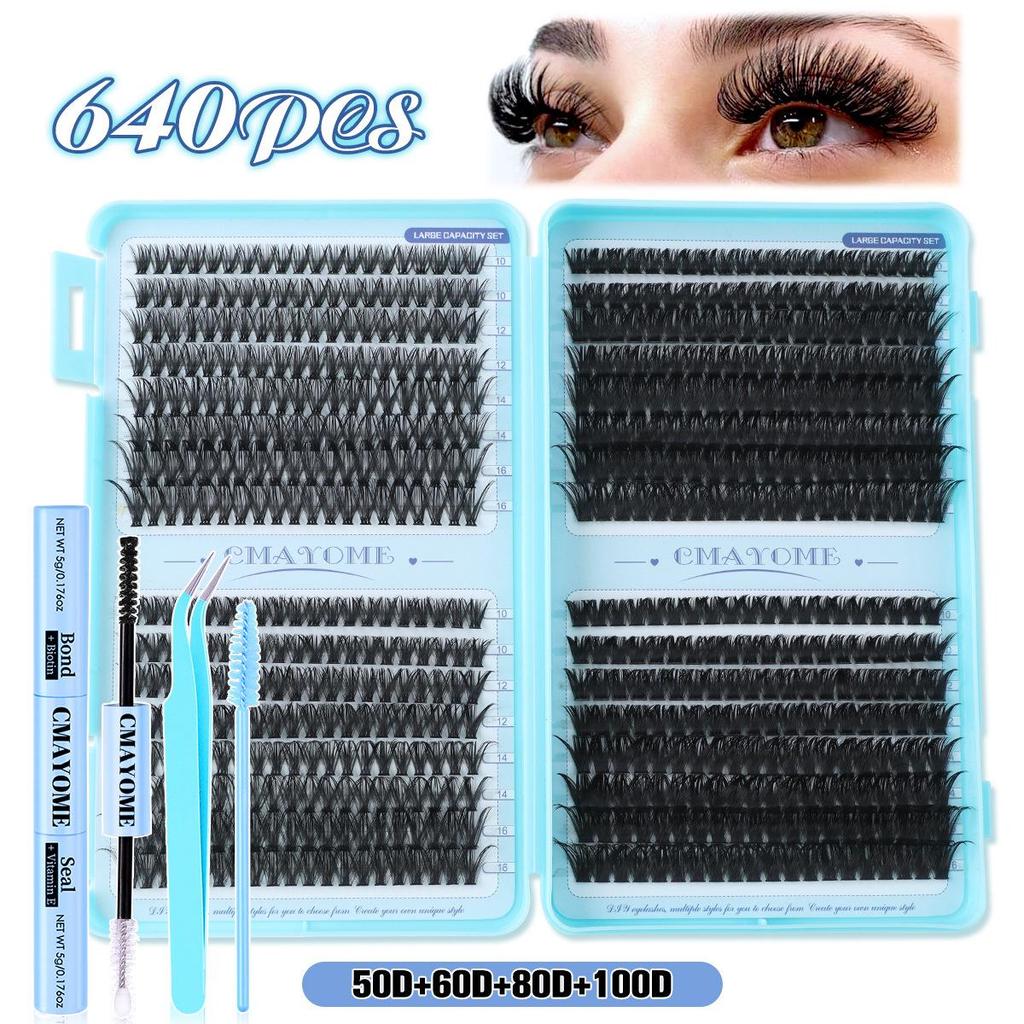 640 Cluster Einzelne Falsche Wimpern - DIY Segmente mit Buchkleber-Typ