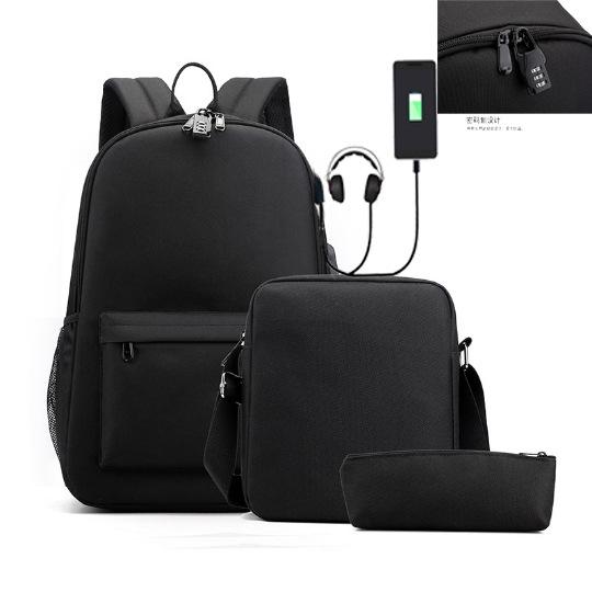 3 Piece School Backpack Set for Students Large Capacity Oxford Cloth Schoolbag with Shoulder Strap and Pencil Case
