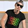 Minimalist Cycling T-Shirt: Red Gold Green Bicycles