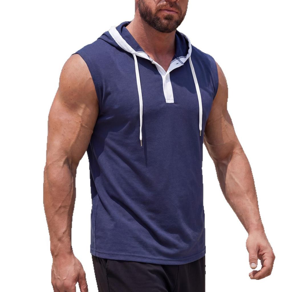 Mens Casual Sleeveless Hooded Solid Pullover Tank Top
