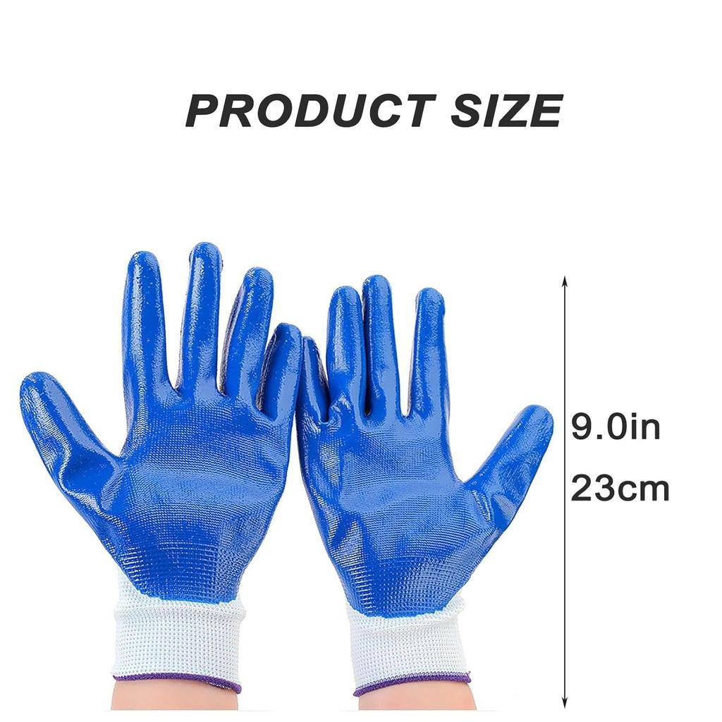 12 Pairs Nitrile Coated Work Gloves Unisex Abrasion Resistant Non Slip Waterproof Oil Resistant