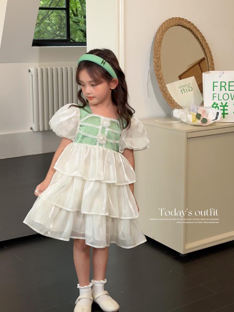 LUSON Children's Summer New Fresh Bubble Sleeve Princess Dress