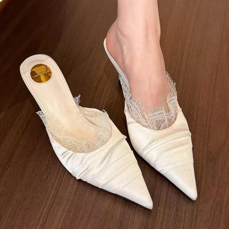 

Мода Элегантные Туфли-лодочки на Высоком Каблуке Сандалии с Острым Носком 2025 Новый Дизайнер Сексуальные Туфли Летний Модный Тренд Платье Zapatillas Mujer 35 абрикосовый