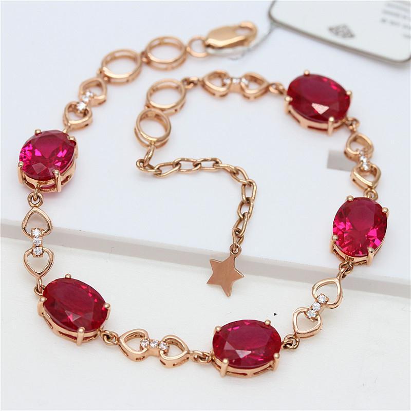 Rose Gold Plated 585 Purple Gold Inlaid Redstone Egg Surface Star Bracelet Fashion Colored Gold Women S Model