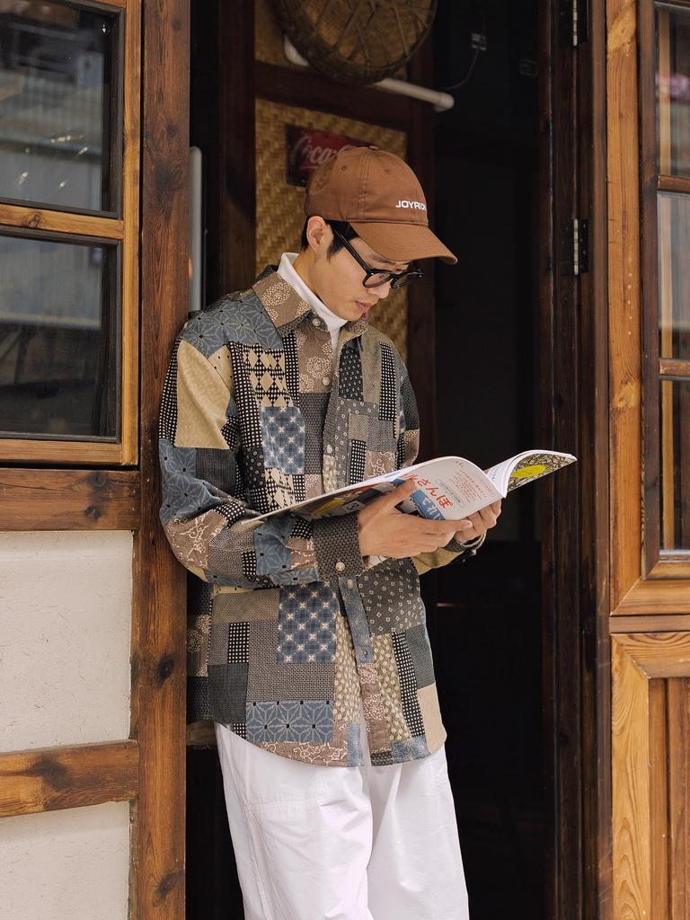 CHANGE WELL Japanese Pattern Fashion Autumn Clothes Silhouette Patchwork Print Print Long Sleeve Shirt Cotton Men's "2023 Autumn/Winter" All-Over 100%