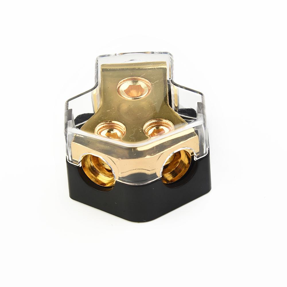 Solid Brass Car Power Distributor Block High Performance 2 Way Copper Car Audio PowerGround Splitter 0/4gauge AWG