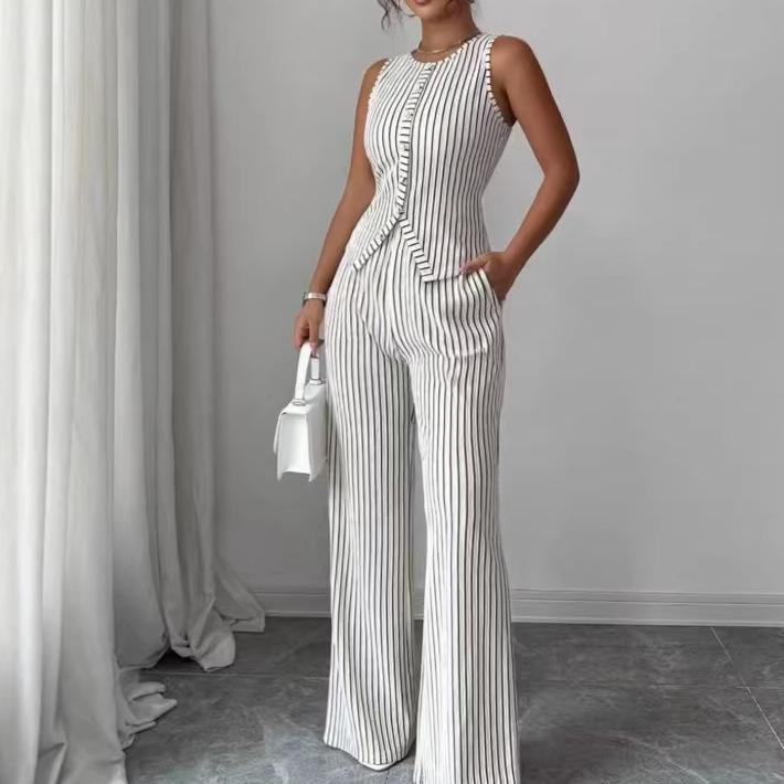 1116 New Striped Vest Long Pants Set, Summer Women's Casual Wear, Elegant Commuter Two-Piece Set