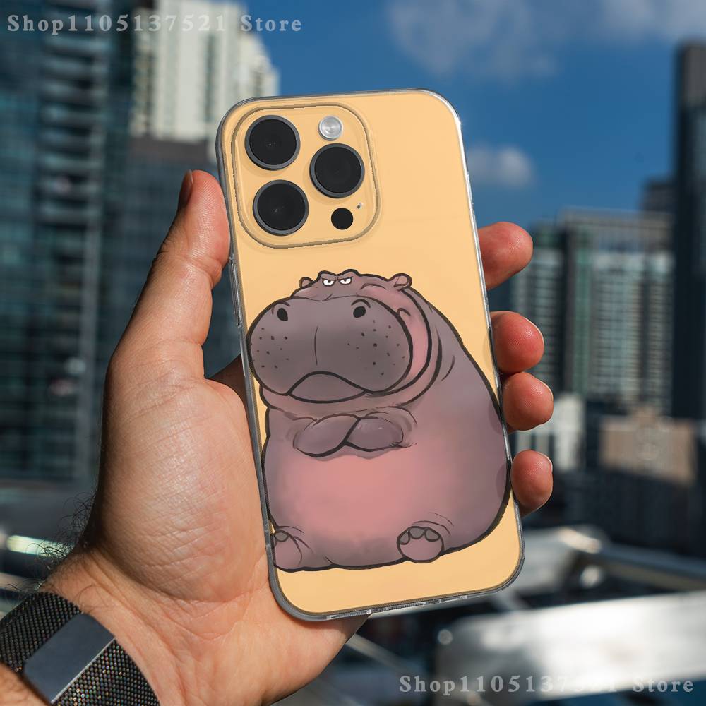 Cute Hippo Hippopotamus Phone Case For iPhone 16,15,17,12,13,14,11 Max,Pro,Plus,X,XS,XR,SE4,E Mini Transparent Cover