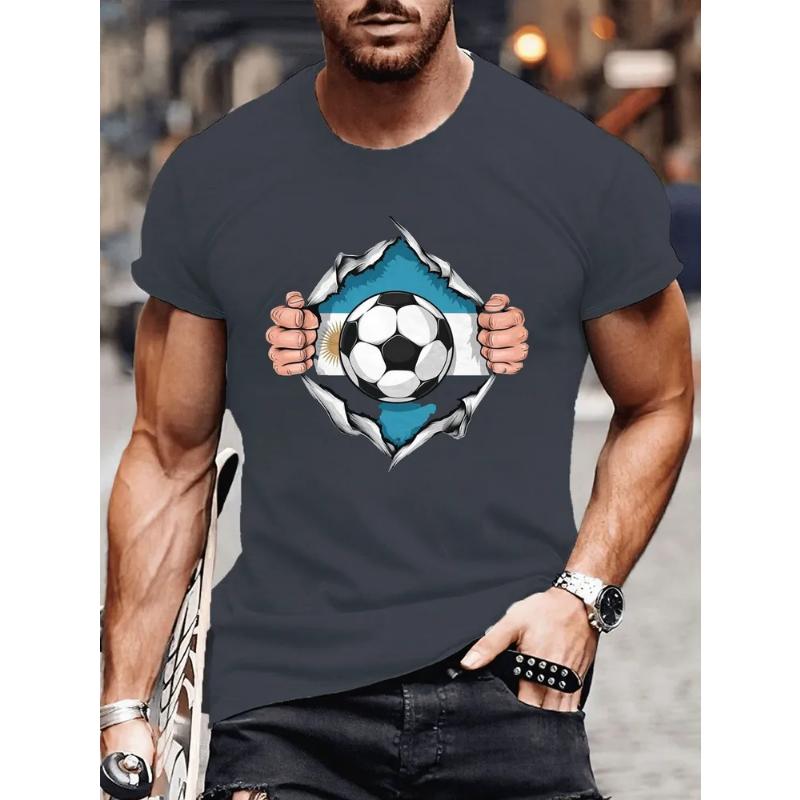 Modisches Herren Crew Neck Kurzarm 3D Fußball Farbdruck Fußball Kurzarm Crew Neck T-Shirt