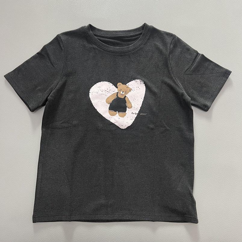 American Cartoon Heart Bear Print Women's Loose Short Sleeve Spring T-shirt