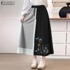 ZANZEA Women Casual Elastic Waist Loose Patchwork Floral Long Skirts