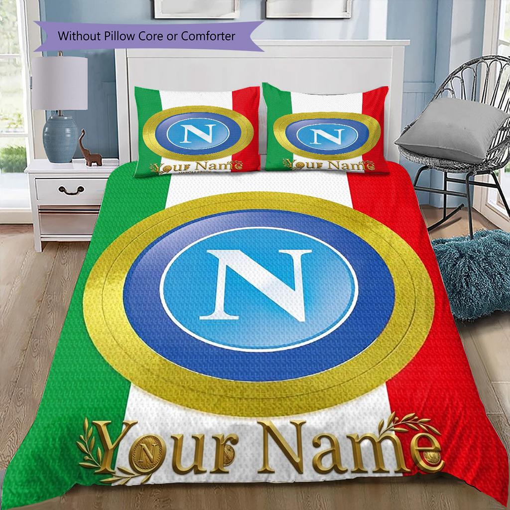 Napoli Crest Custom Name Pattern Bedding Quilt Set Quilt Cover Pillowcase Home Birthday Gift(1 * duvet cover + 2 * pillowcase, without core)