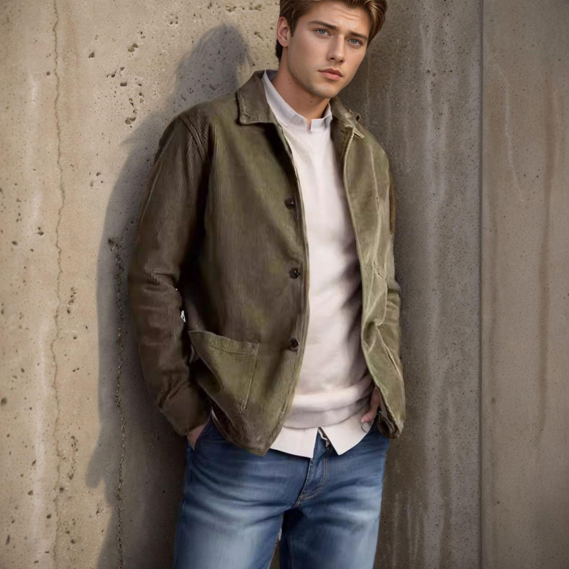 Весенняя простая рубашка мужская не требующая глажки кардиган с длинными рукавами — фото 3