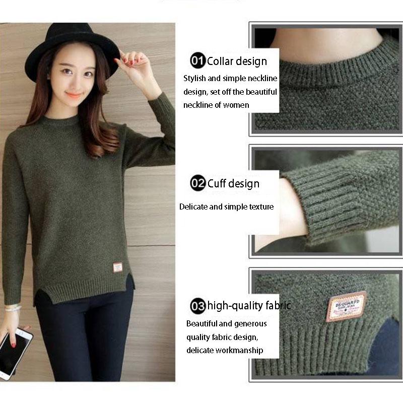 Loose Sweater Knit Ladies Split Winter Round Neck Pullover Sweater Women Korean Knitwear Jumper Tops