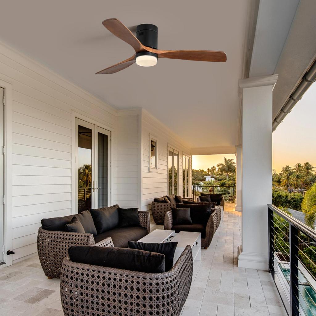Sofucor 132cm Indoor Ceiling Fan with 3 solid wood blades, silent reversible motor, remote control, including lighting control