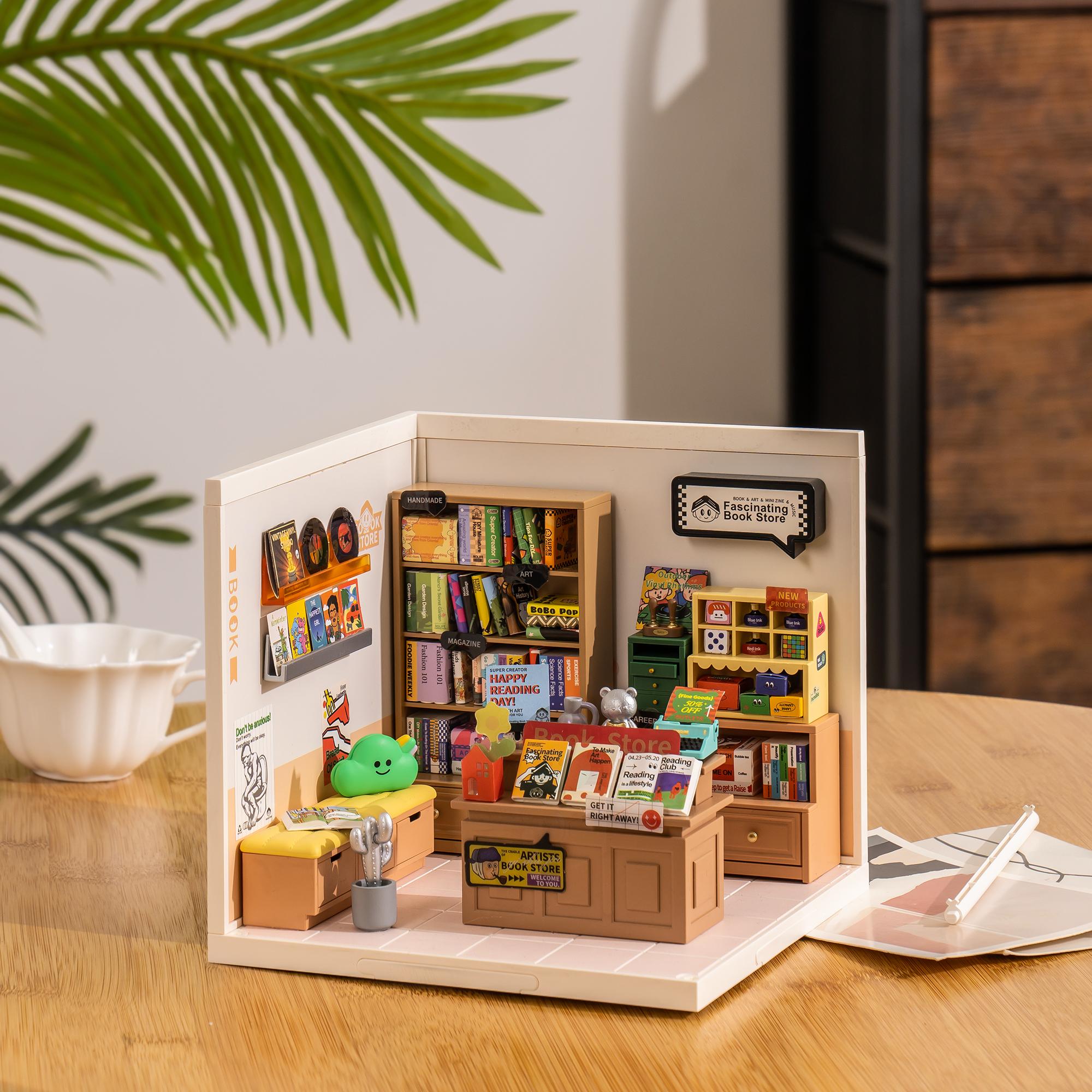 

Robotime Rolife 3D Plastic Puzzle Mini Doll House Fascinating Book Store DIY Miniature House Kit