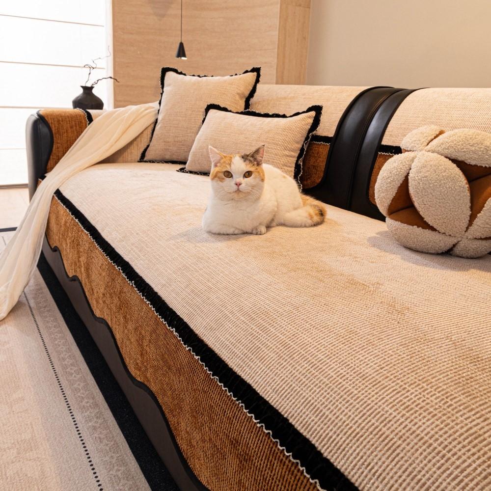 Four Seasons Universal Pad For Irregular Patchwork Sofa New Mid-Century Style Chenille Premium Non-Slip Sofa Cushion Cover