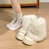 Bekväma platåsnökängor för kvinnor, vinter, varma, fluffiga, fuzzy, fodrade med fuskpäls, halkfria, plyschiga, halvhöga vadstövlar för kvinnor, fuskpälsstövlar med dragkedja