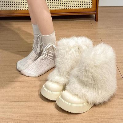 Stivali da neve con plateau comodi da donna, invernali, caldi, soffici e foderati in pelliccia sintetica antiscivolo, stivali a metà polpaccio per donna, stivaletti in pelliccia sintetica con cerniera