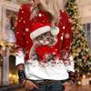 Christmas Women's Sweatshirt Cat Sportswear Holiday Print Christmas Casual Round Neck Long Sleeve Top Micro Stretch S-3XL