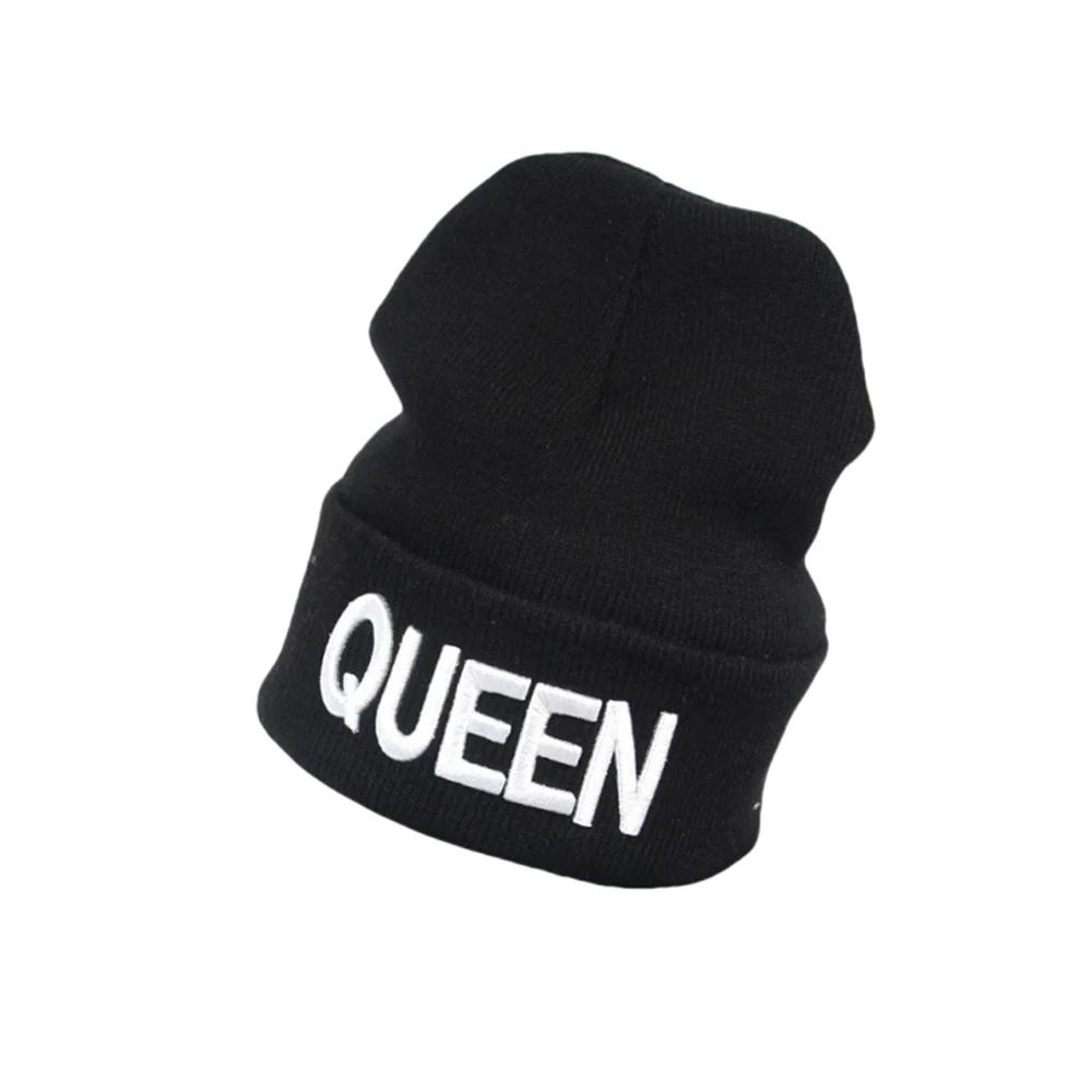 KING QUEEN Embroidery Stretch Knit Hat Couples Men Women Autumn Winter Warm Beanies