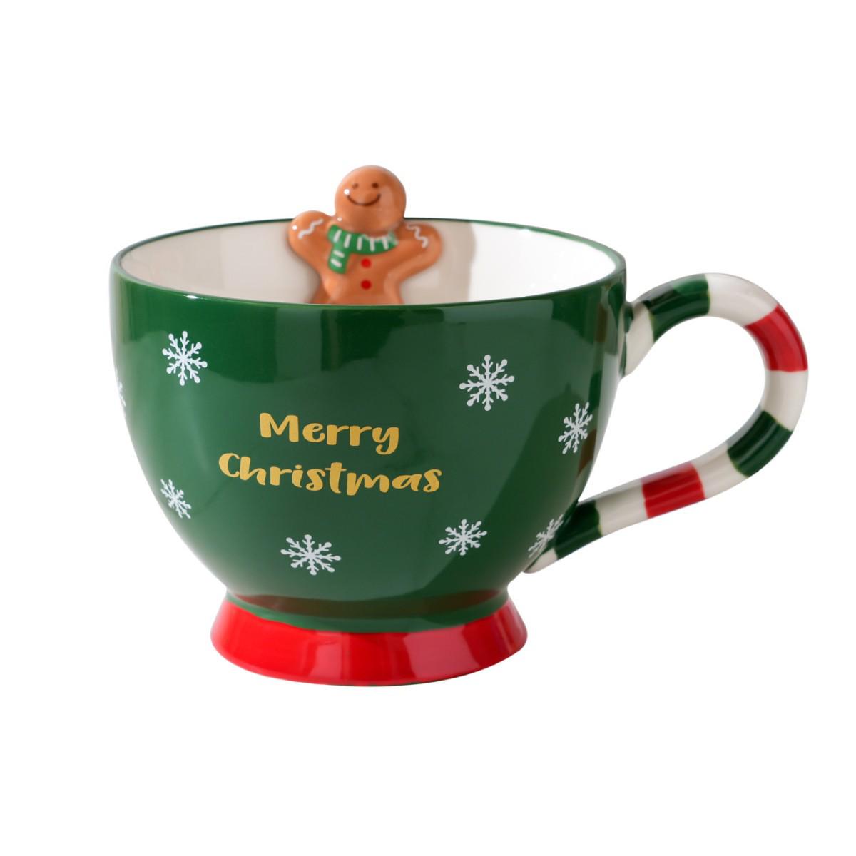 Christmas Style Large-Capacity Ceramic Breakfast Mug - Heat Resistant 500ml зелёный
