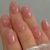 24Pcs Short French Tip False Nails Shimmer Ballet Nail Art Full Cover Sheer Press On Manicure Tips For Girls Daily Wear