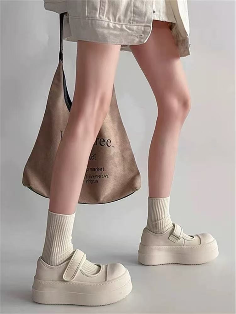 

Korean version of thick-soled Velcro Mary Jane shoes 2025 spring new fashionable versatile muffin shoes shallow mouth board shoes 40 білий