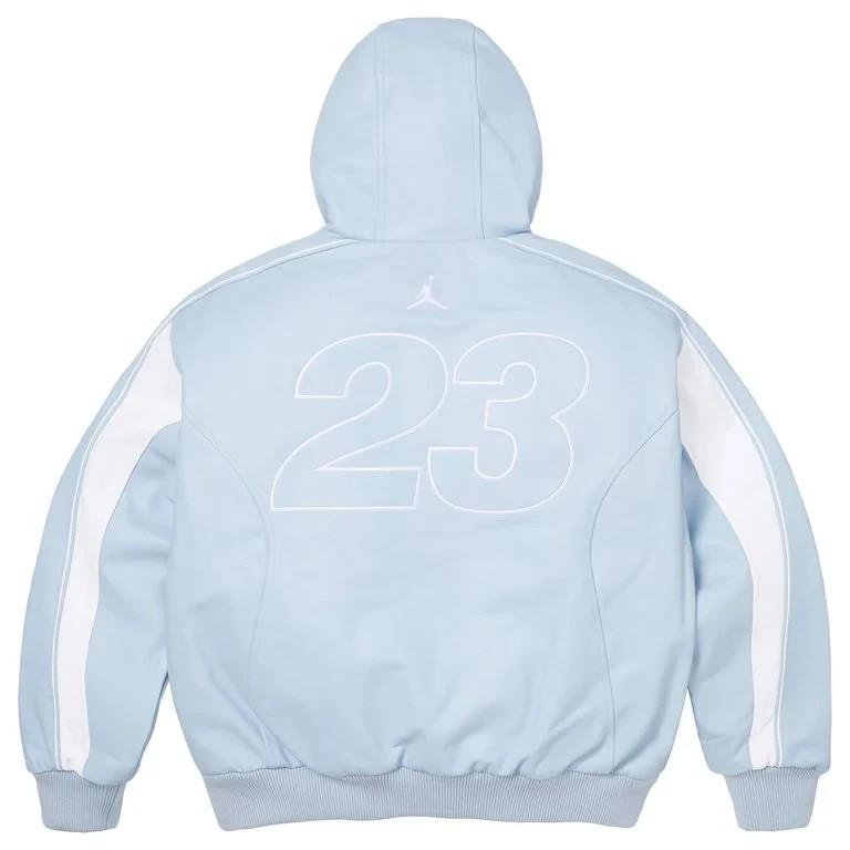 Supreme X Jordan Hooded Leather Jacket Light Blue