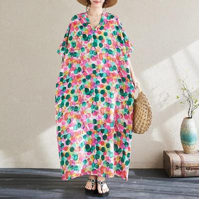 Manches courtes grande taille coton vintage floral nouveau dans les robes pour les femmes décontracté ample Maxi longue robe d'été