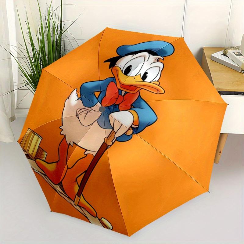 1pc Orange Donald Duck Design Durable Cartoon Folding Umbrella, Portable 3-Fold Compact Umbrella for Men and Women, Suitable for Travel or D