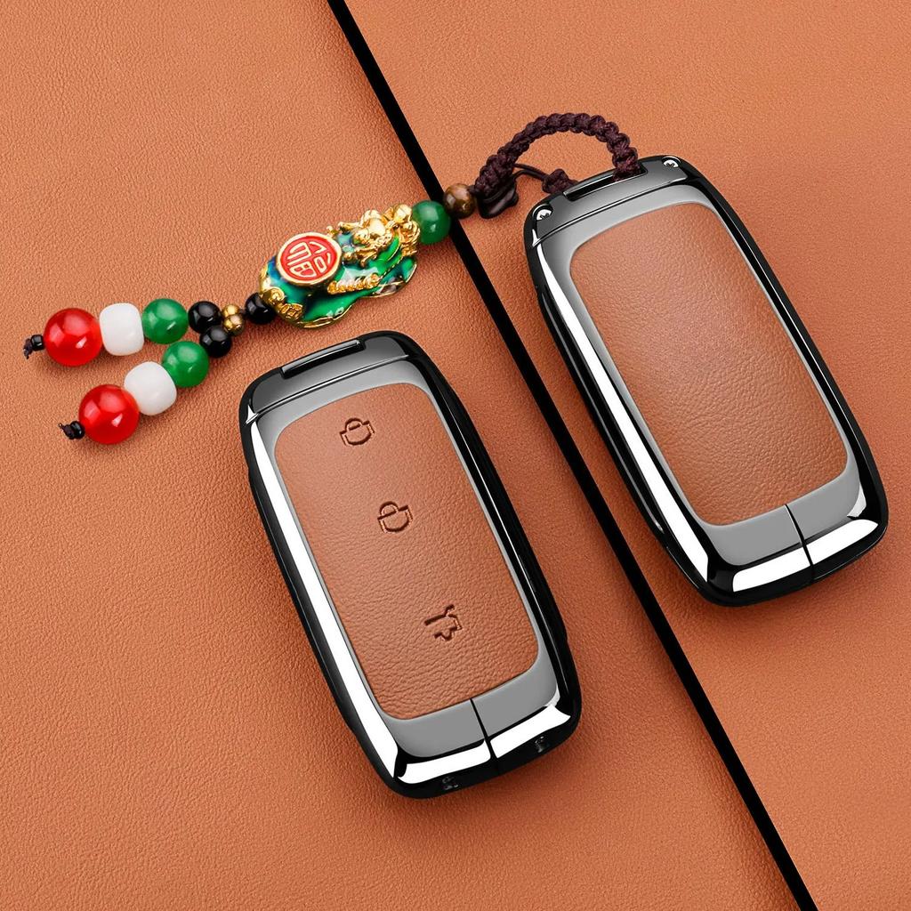 Zinc Alloy Leather Car Key Case Cover for Geely EX5 Galaxy Starship 7 EM-i L7 E8 E5 Remote Keychain Housing Fob Accessories