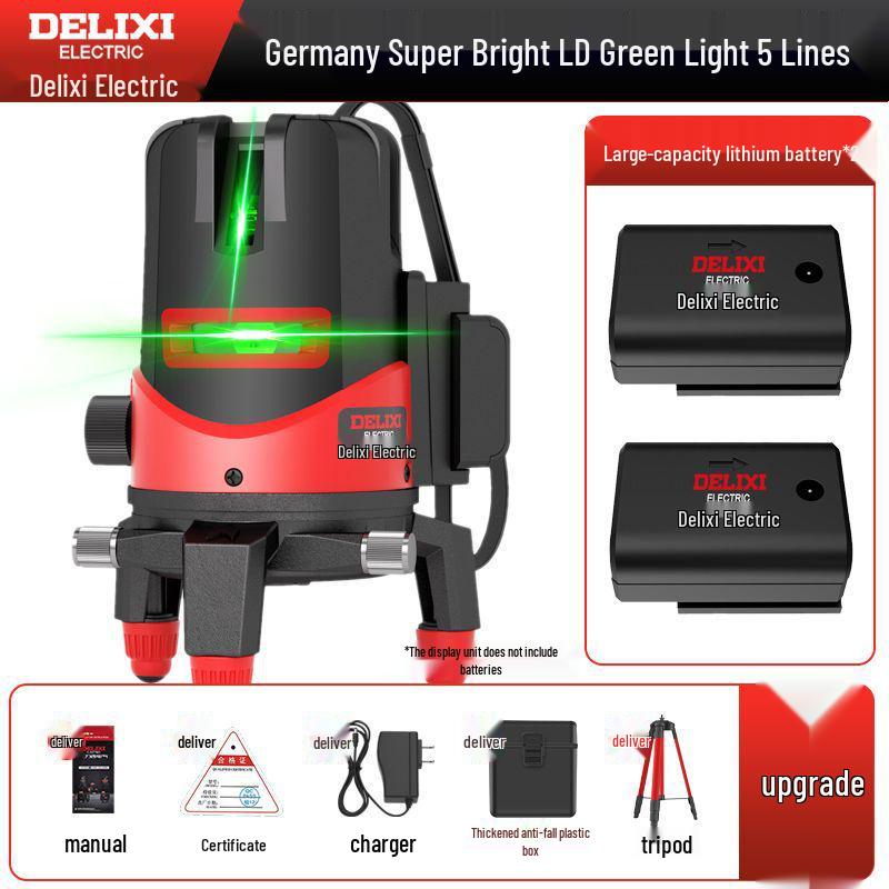 DELIXI High Precision Green & Blue Light Laser Level (2 & 5 Line) for Outdoor Use