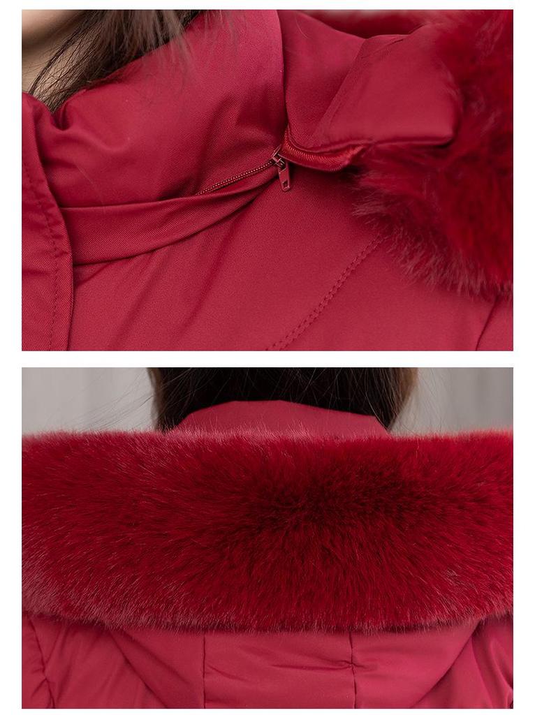 Women's Winter Cotton Coat - Mid-Length Korean Style with Waist-Hugging Design, Thick Padding, and Large Fur Collar.