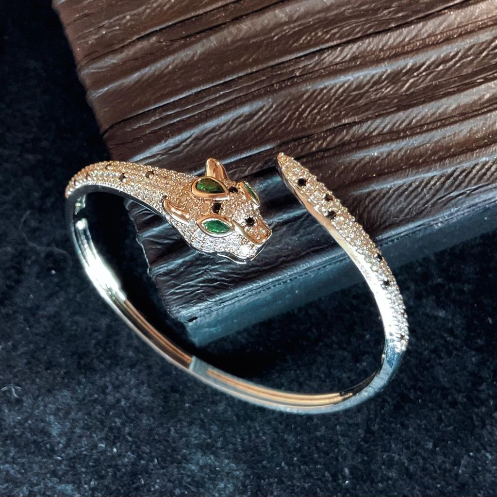 Neuer Palast Luxus Mode Zirkon Leopardenkopf Premium Armband Offenes Armband